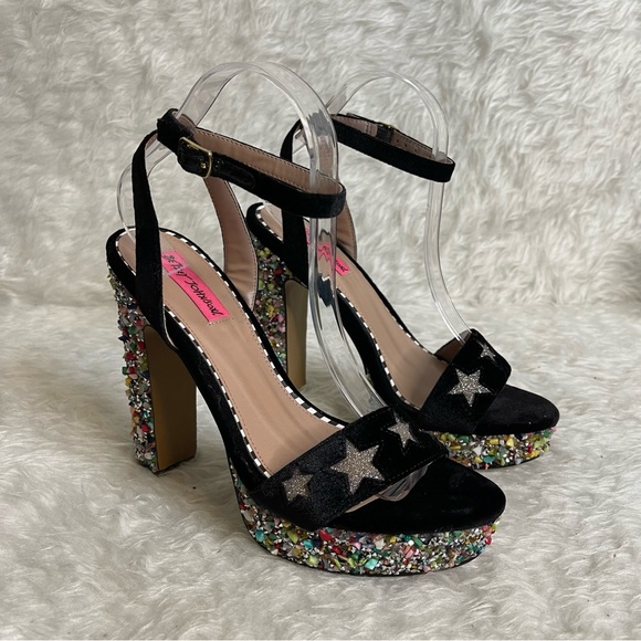 Betsey Johnson Shoes - BETSEY JOHNSON KENNA VELVET OPEN TOE Embellished Platform Sandals size 9